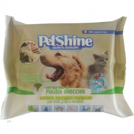 PET SHINE salviette detergenti profumate con tea tree oil per cani, gatti e cuccioli